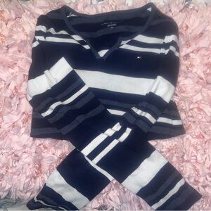 Tommy Hilfiger Women's V-Neck Sweater - Navy and White Stripes